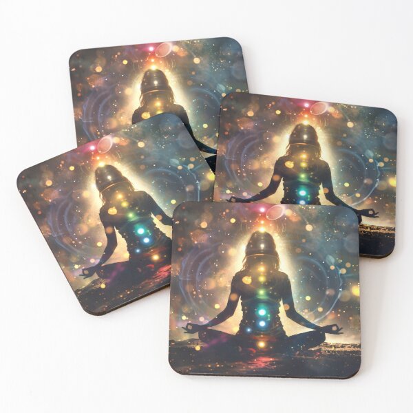 Item preview, Meditating woman with chakras in spiritual light designed and sold by CosmicGlyph.