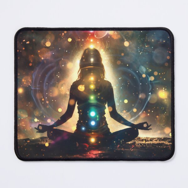 Item preview, Meditating woman with chakras in spiritual light designed and sold by CosmicGlyph.