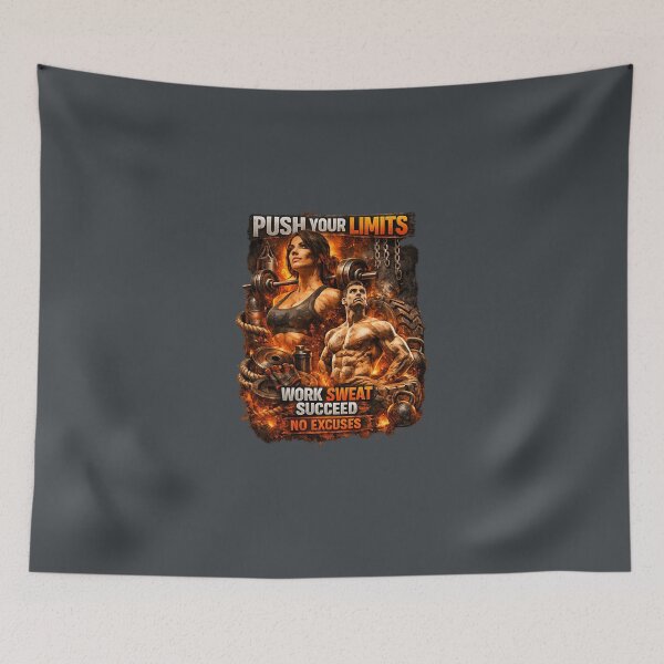 Item preview, Push Your Limits – Fiery Gym Warrior Design designed and sold by StorySeller85.
