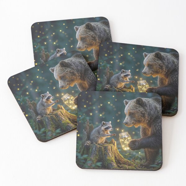 Item preview, Bear Giving Fireflies in a Jar to a Raccoon designed and sold by Maria Dryfhout.