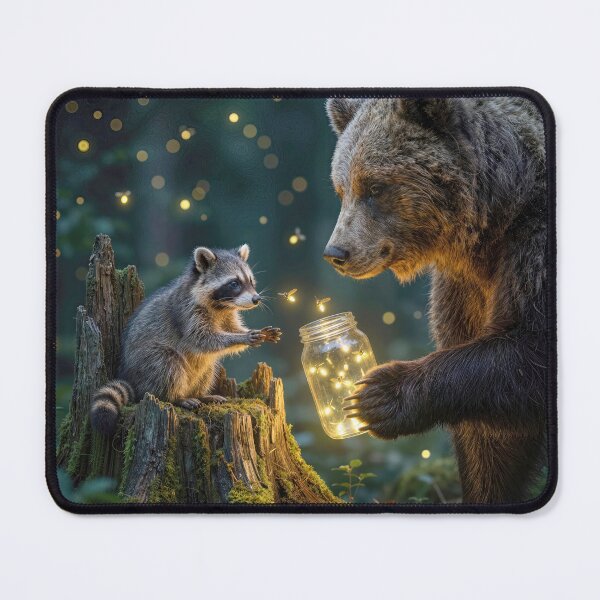 Item preview, Bear Giving Fireflies in a Jar to a Raccoon designed and sold by Maria Dryfhout.