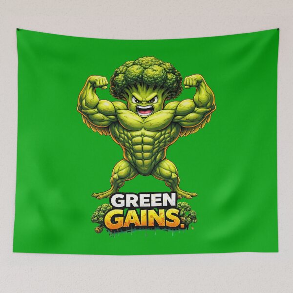 Item preview, Green Gains – Broccoli Bodybuilder Vegan Fitness Design designed and sold by Gym4Studio.
