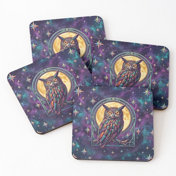 Item preview, Celestial Owl Sentinel – Psychedelic Cosmic Moon Art designed and sold by RonBear-Designs.