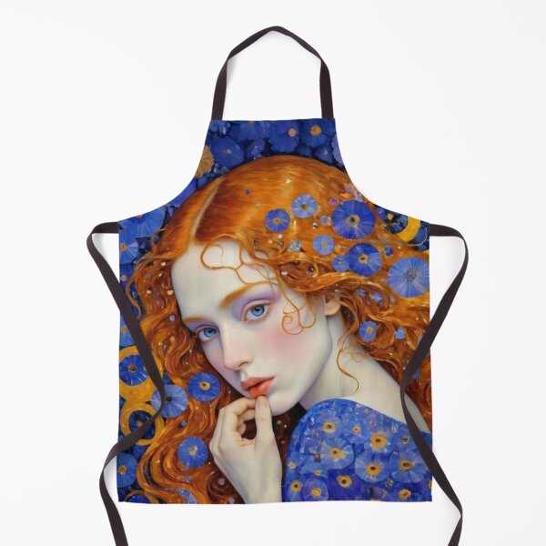 Item preview, Red Hair Girl With Blue Flowers Fantasy Portrait Art designed and sold by LunaBloom07.