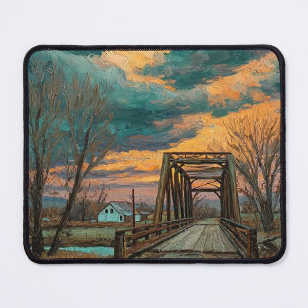 Item preview, Rustic Bridge Sunset Landscape Oil Painting Style designed and sold by LunaBloom07.