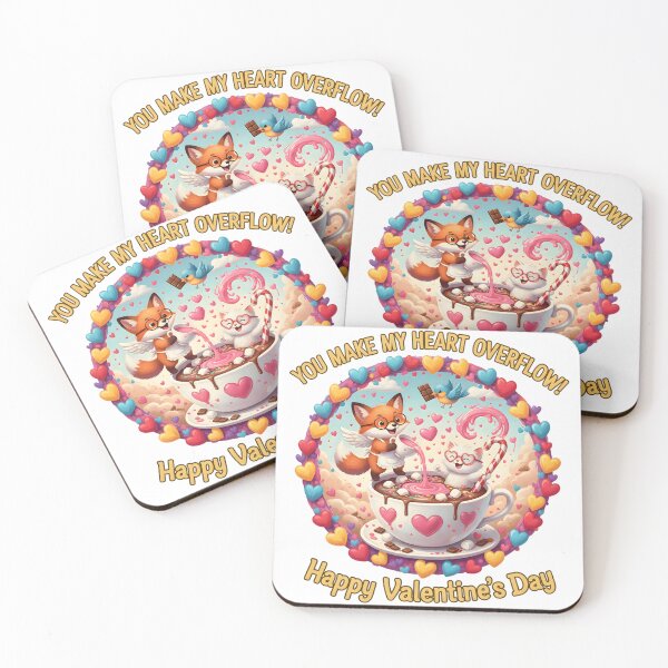 Item preview, Heart Overflow Valentine - Cute Fox and Cat Cocoa Love designed and sold by Valeriia_Isaieva.