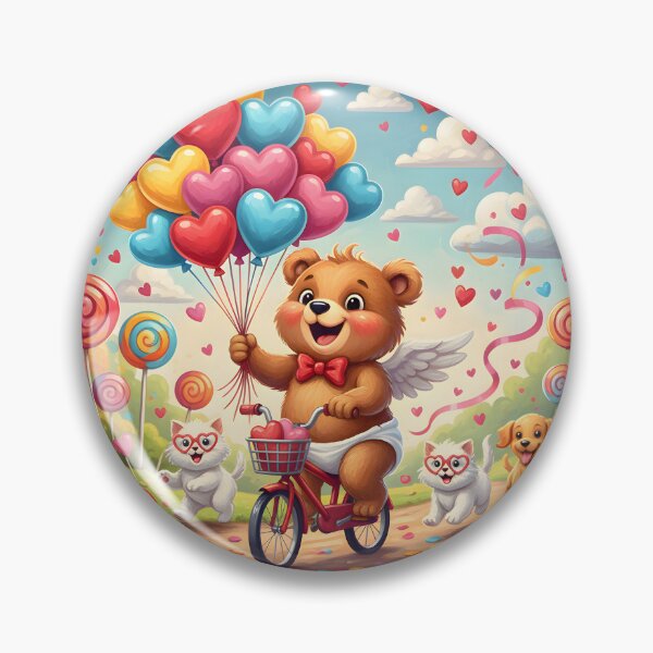 Item preview, Sweet Adventure Valentine - Teddy Bear on Bicycle with Heart Balloons designed and sold by Valeriia_Isaieva.
