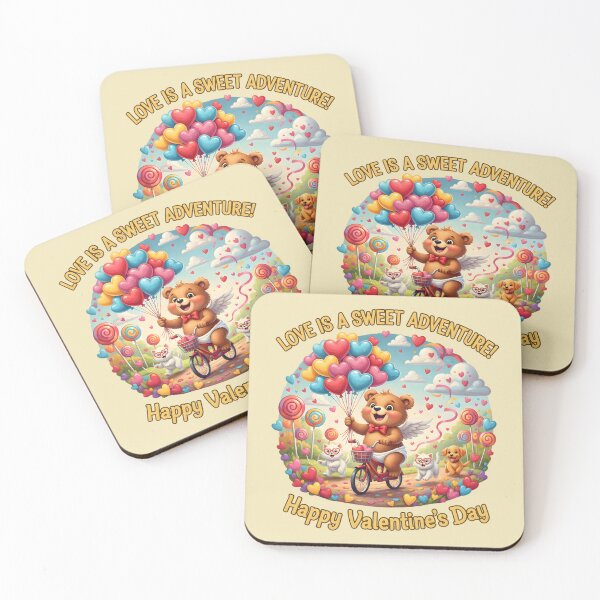 Item preview, Sweet Adventure Valentine - Teddy Bear on Bicycle with Heart Balloons designed and sold by Valeriia_Isaieva.