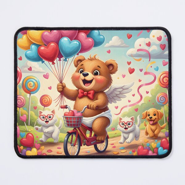 Item preview, Sweet Adventure Valentine - Teddy Bear on Bicycle with Heart Balloons designed and sold by Valeriia_Isaieva.