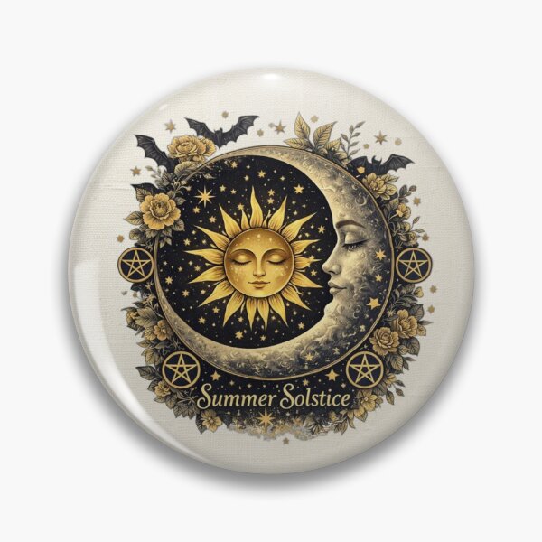 Item preview,  Witchy Summer Solstice Celestial Sun & Moon With Pentagrams Bats and Flowers designed and sold by MysticOzzy.