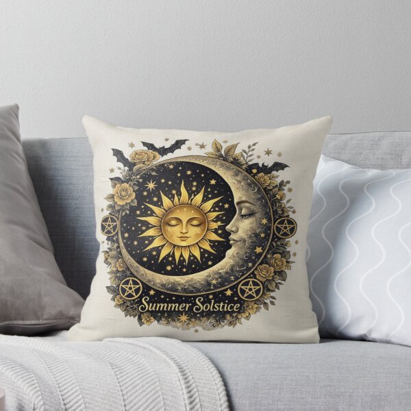 Item preview,  Witchy Summer Solstice Celestial Sun & Moon With Pentagrams Bats and Flowers designed and sold by MysticOzzy.