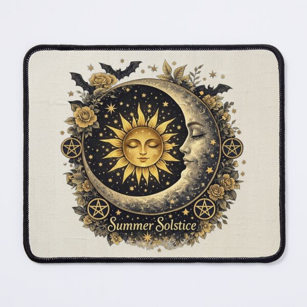 Item preview,  Witchy Summer Solstice Celestial Sun & Moon With Pentagrams Bats and Flowers designed and sold by MysticOzzy.