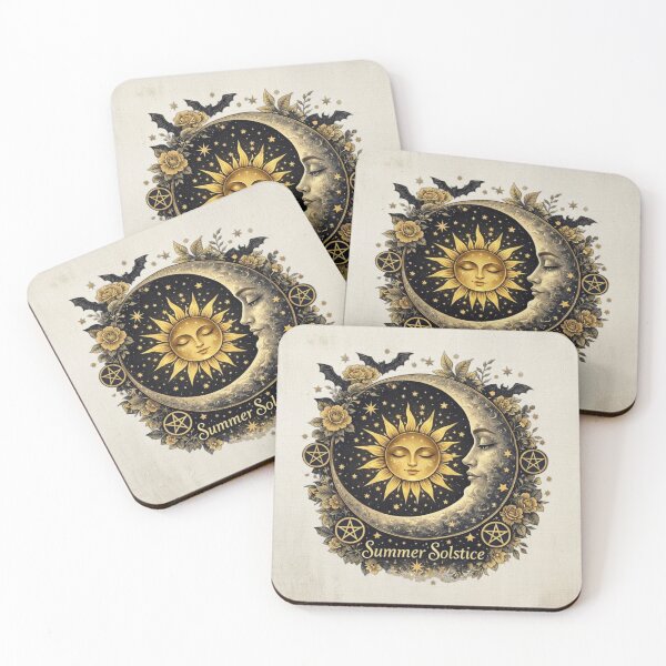 Item preview,  Witchy Summer Solstice Celestial Sun & Moon With Pentagrams Bats and Flowers designed and sold by MysticOzzy.