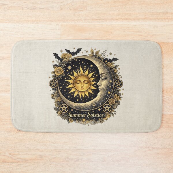 Item preview,  Witchy Summer Solstice Celestial Sun & Moon With Pentagrams Bats and Flowers designed and sold by MysticOzzy.
