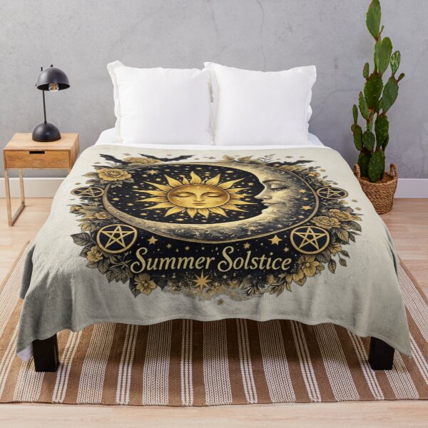 Item preview,  Witchy Summer Solstice Celestial Sun & Moon With Pentagrams Bats and Flowers designed and sold by MysticOzzy.