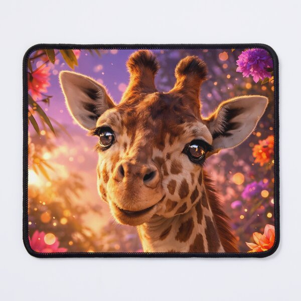 Item preview, Close Up Of An Adorable Giraffe Cub With Wide Eyes In A Flower Field At Sunset designed and sold by Dreamy Armine Art.
