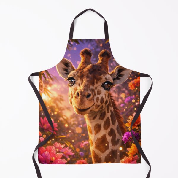 Item preview, Close Up Of An Adorable Giraffe Cub With Wide Eyes In A Flower Field At Sunset designed and sold by Dreamy Armine Art.