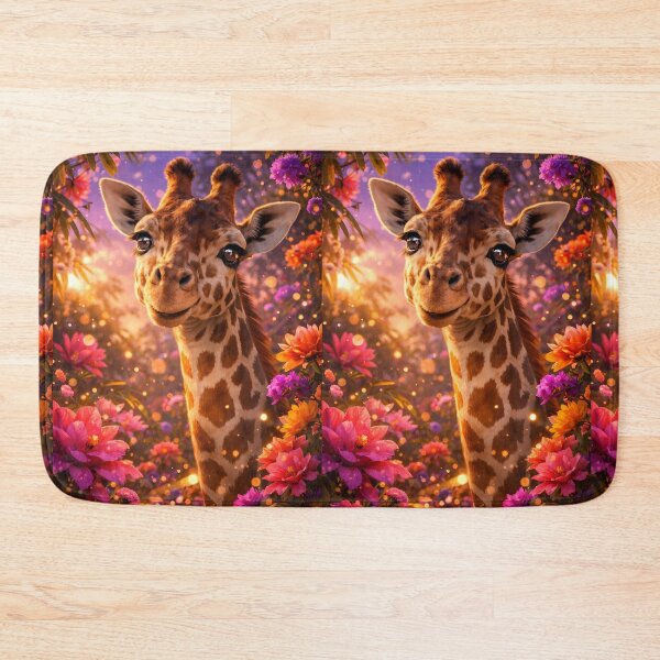Item preview, Close Up Of An Adorable Giraffe Cub With Wide Eyes In A Flower Field At Sunset designed and sold by Dreamy Armine Art.