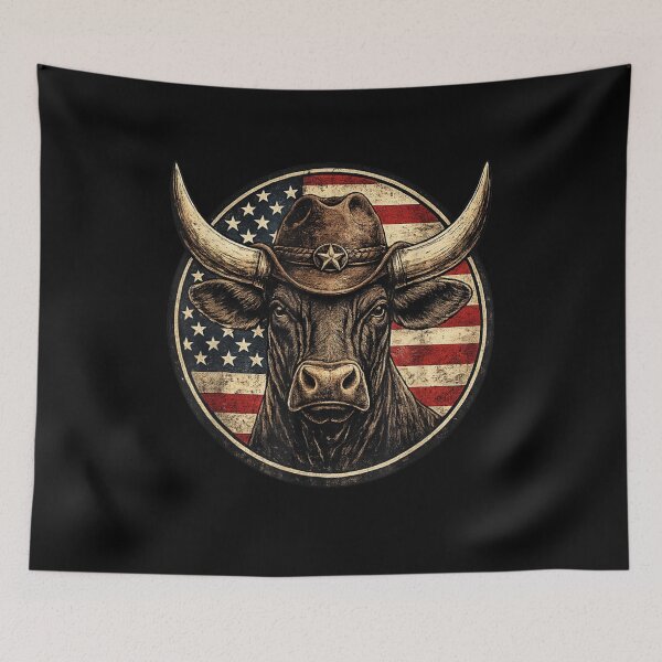 Item preview, American Cowboy Bull Vintage Patriotic Western Design designed and sold by Ali-printshop.