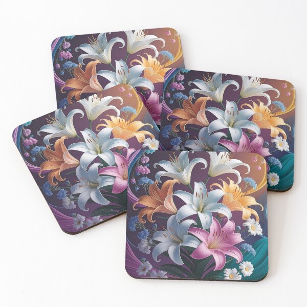 Item preview, Lily Coloring Book Cover - Alphonse Mucha Style Floral Art with Psychedelic Background designed and sold by Pro AguiZoul Art.