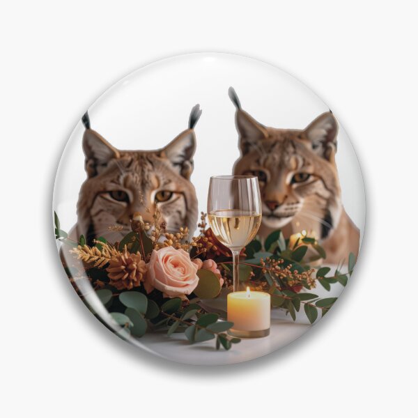 Item preview, Two curious lynxes stare intently at a glass of wine on a beautifully set table! designed and sold by Alan-David.