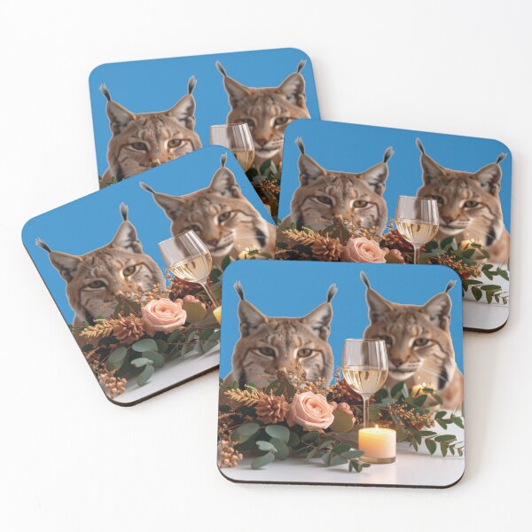 Item preview, Two curious lynxes stare intently at a glass of wine on a beautifully set table! designed and sold by Alan-David.