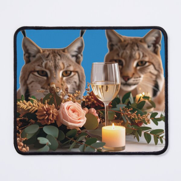 Item preview, Two curious lynxes stare intently at a glass of wine on a beautifully set table! designed and sold by Alan-David.