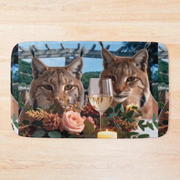 Item preview, Two curious lynxes stare intently at a glass of wine on a beautifully set table! designed and sold by Alan-David.