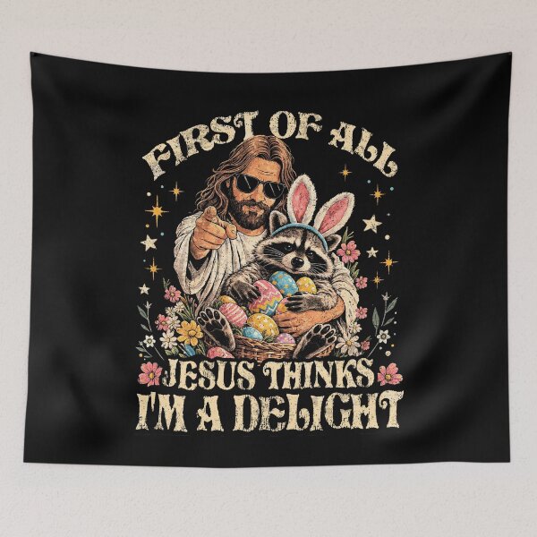Item preview, Vintage Retro First of All Jesus Thinks I'm A Delight Funny Christian Faith Raccoon designed and sold by Ortigzitoun.