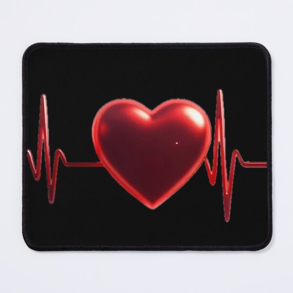 Item preview, Red Glossy Heart With Pulsating EKG Heartbeat Line On Black Background designed and sold by Dreamy Armine Art.