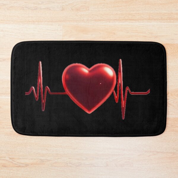 Item preview, Red Glossy Heart With Pulsating EKG Heartbeat Line On Black Background designed and sold by Dreamy Armine Art.
