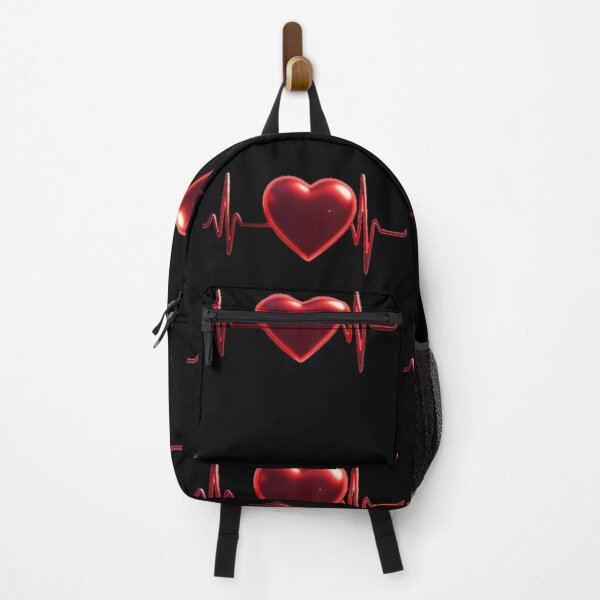 Item preview, Red Glossy Heart With Pulsating EKG Heartbeat Line On Black Background designed and sold by Dreamy Armine Art.