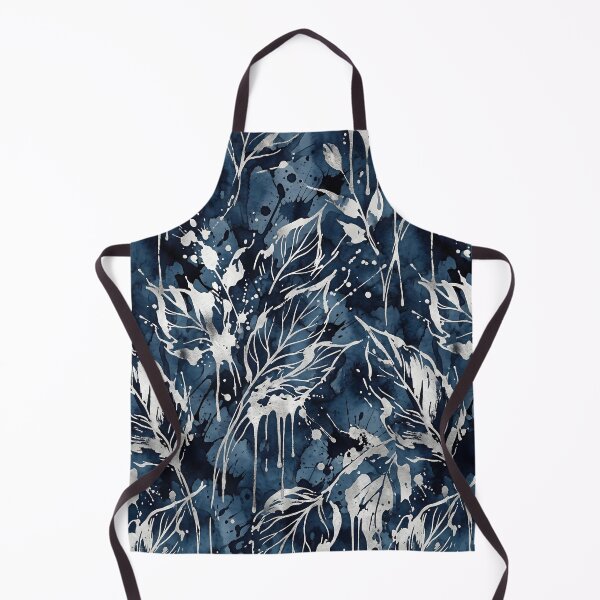 Item preview, Abstract Indigo Watercolor Leaves with Silver Ink Splatters designed and sold by InkedHorizon.