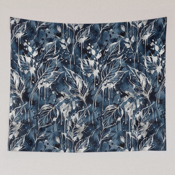 Item preview, Abstract Indigo Watercolor Leaves with Silver Ink Splatters designed and sold by InkedHorizon.