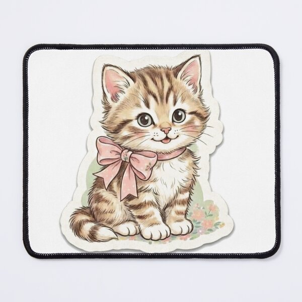 Item preview, Vintage Cute Kitten with Pink Ribbon – Retro Cat Sticker designed and sold by ahfas86.