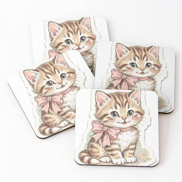 Item preview, Vintage Cute Kitten with Pink Ribbon – Retro Cat Sticker designed and sold by ahfas86.