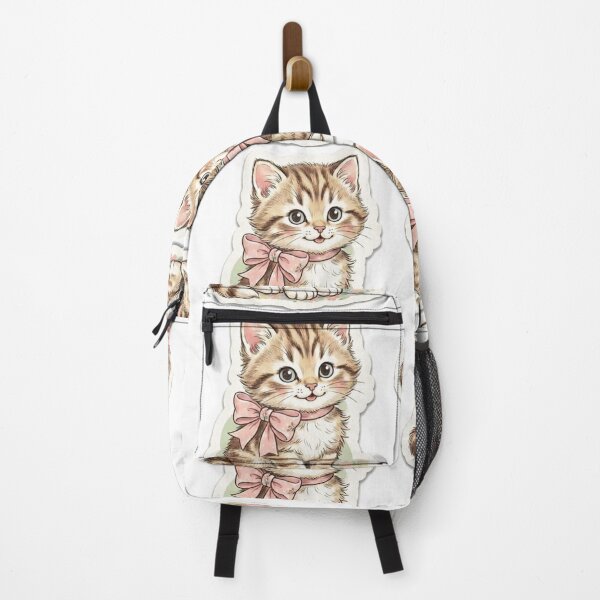 Aperçu de l'œuvre Autocollant chat rétro vintage représentant un adorable chaton avec un ruban rose créée et vendue par ahfas86.