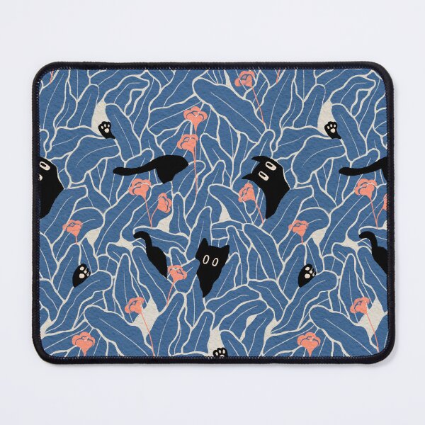 Item preview, Adventure Black Cat Leafy Cream Blue Peach Poppies Art designed and sold by studiomamabara.