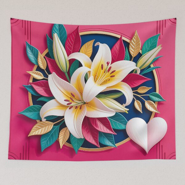 Item preview, White Lily Anniversary Card - 3D Paper-Cut Style with Crimson & Gold designed and sold by Pro AguiZoul Art.