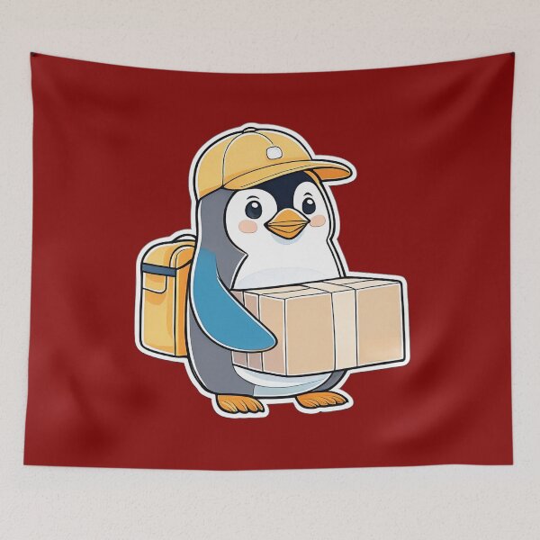 Item preview, Cute Penguin Delivery Courier Holding Package With Backpack designed and sold by ChernivtsiSkoda.