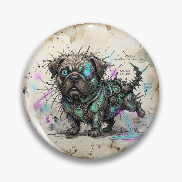 Item preview, Cyberpunk Dog Aesthetic - Peeing Cyborg Parchment Blueprint Drawing  designed and sold by GoMasa.
