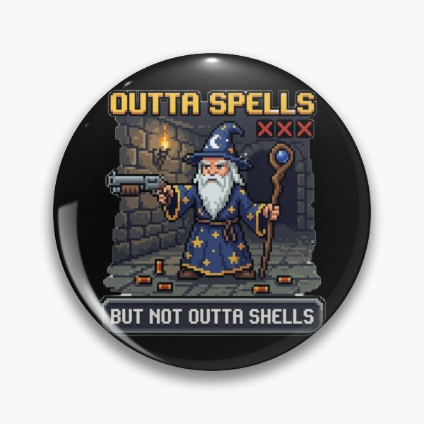 Item preview, Outta Spells But Not Outta Shells - Funny Pixel Art Wizard With a Shotgun designed and sold by DavmaxDesign.
