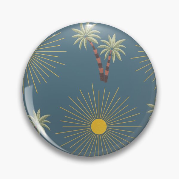 Artikelvorschau, Retro Oasis Palms & Suns – Tropisches Wüstenmuster im Mid-Century-Stil in Denimblau entworfen und verkauft von NoemiMarozsan.