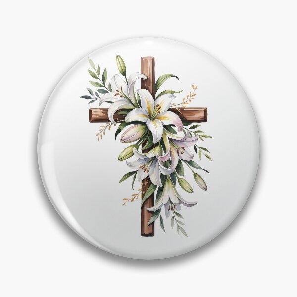 Artikelvorschau, Aquarellkreuz mit Osterlilien – Christliche Blumenkunst mit goldenem Licht entworfen und verkauft von Pro AguiZoul Art.