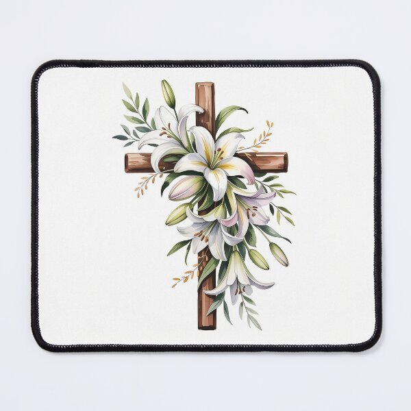 Item preview, Watercolor Cross with Easter Lilies - Christian Floral Art with Golden Light designed and sold by Pro AguiZoul Art.