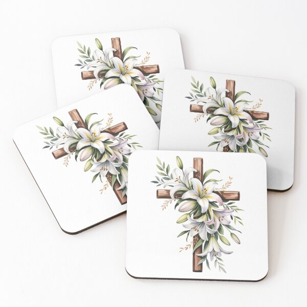Item preview, Watercolor Cross with Easter Lilies - Christian Floral Art with Golden Light designed and sold by Pro AguiZoul Art.