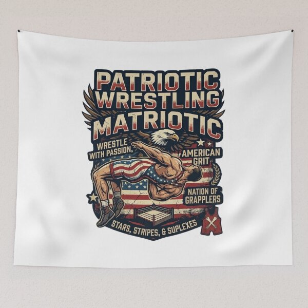Item preview, Stars, Stripes, & Suplexes - Patriotic American Wrestling Vintage Art designed and sold by Wear Sculpt.