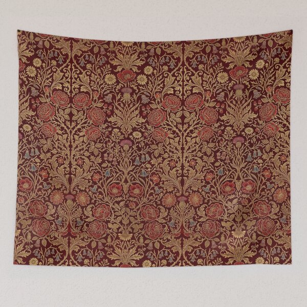 Item preview, Vintage Victorian Red and Gold Symmetrical Floral Tapestry designed and sold by InkedHorizon.