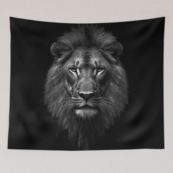 Item preview, Majestic Lion Portrait on a Black Background – Powerful Animal Design designed and sold by LAtelierNoir.