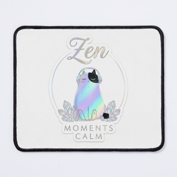 Item preview, Zen Cat with Headphones in Crystal Aura - Calm Meditation Vibes designed and sold by PixelQ.